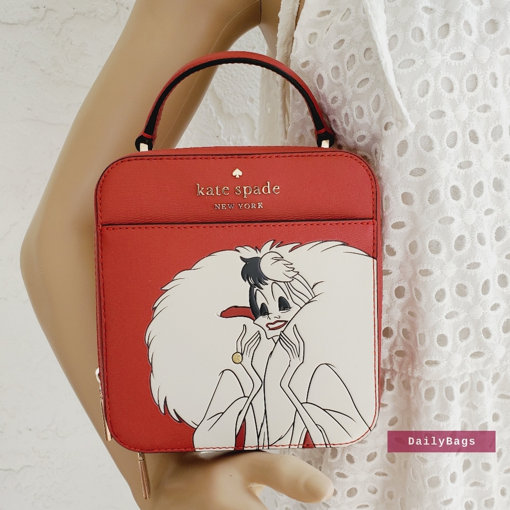 BEAUTIFUL KATE SPADE VANITY CROSSBODY DISNEY RED CRUELLA DALMATIAN MULTI BAG